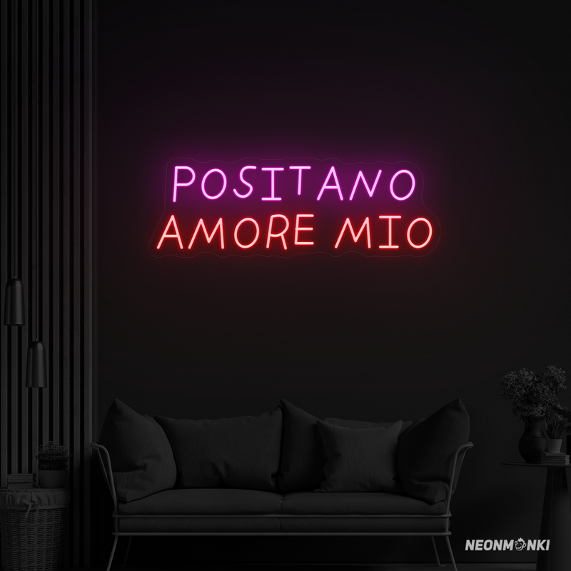 Postiano Amore Mio- Dein handgefertigtes Neon LED Travel in Pink und Orange – Liebevoll leuchtende Wanddeko für dein Zuhause