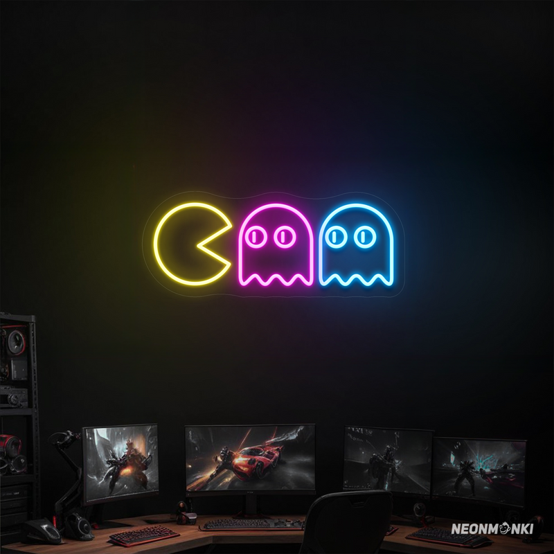 Retro-Vibes für dein Gaming-Zimmer: Neon LED Design mit Kreis und Geistern