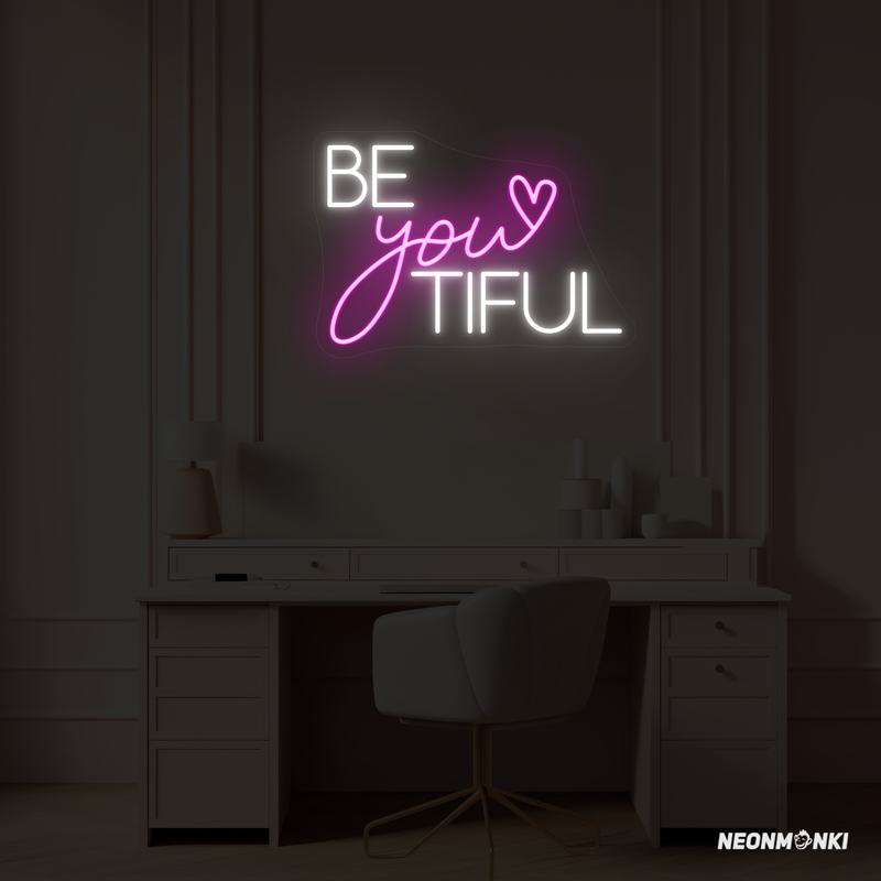 Schönheit beginnt mit dir – Neon LED Design „Be You Tiful“ in Pink & Kaltweiß