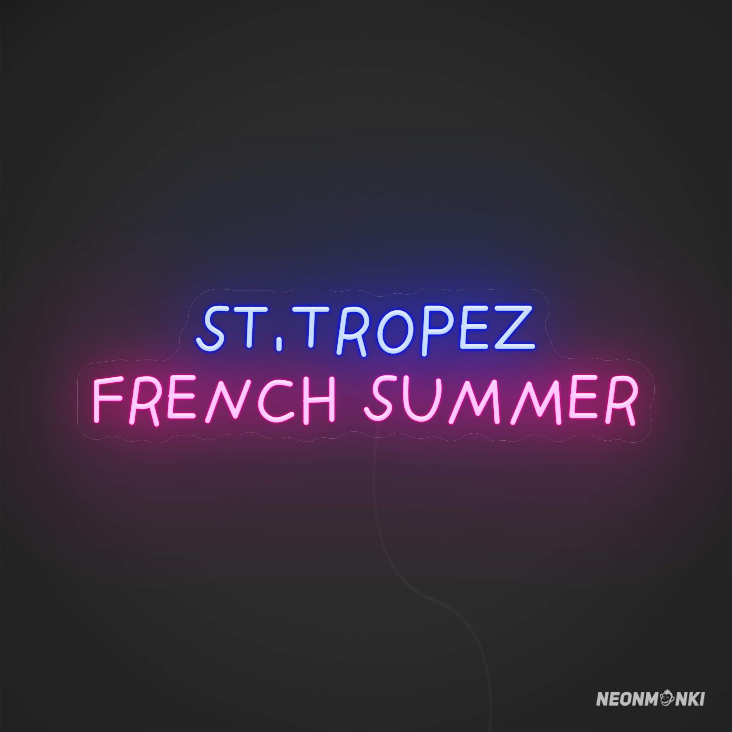 St. Tropez French Summer-Dein handgefertigtes Neon LED Travel in Blau und Pink – Französisches Urlaubsflair als leuchtende Wanddeko
