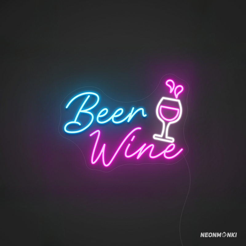 Neon LED Schilder "Beer Wine" Schild mit Weinglas-Motiv