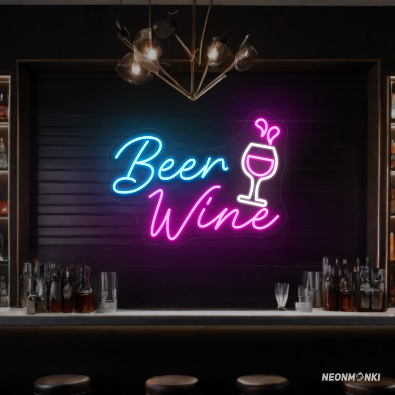 Neon LED Schilder "Beer Wine" Schild mit Weinglas-Motiv
