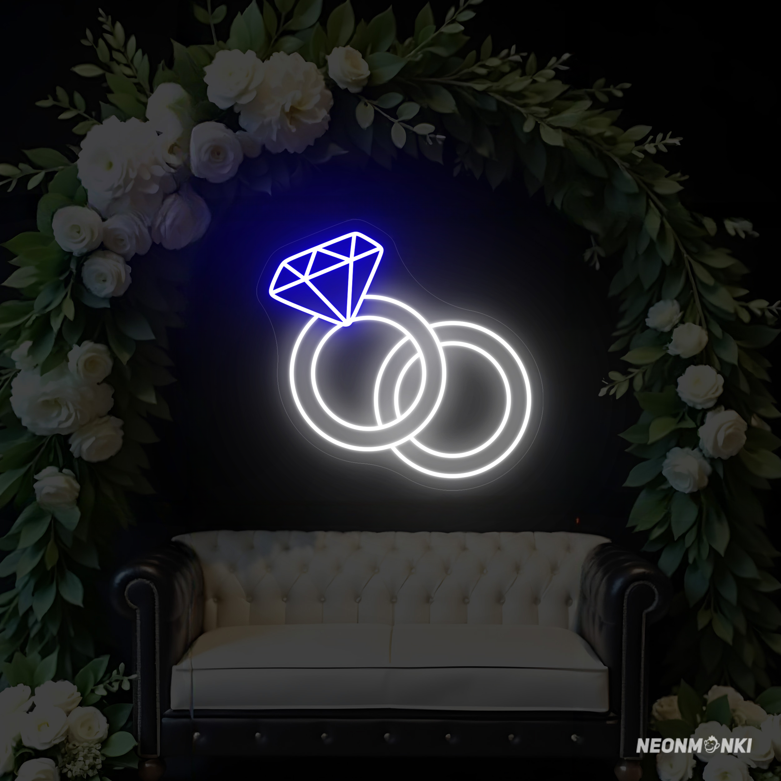 Symbol der Liebe in strahlendem Licht – Neon LED Hochzeitsringe als stilvolles Leuchtschild