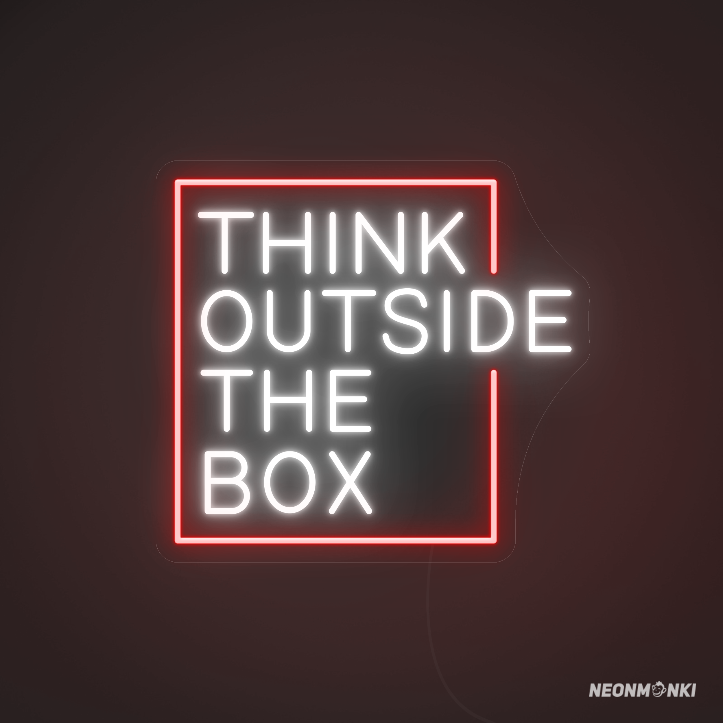 Think outside the box – Neon LED Leuchtschrift in Warmweiß und Rot