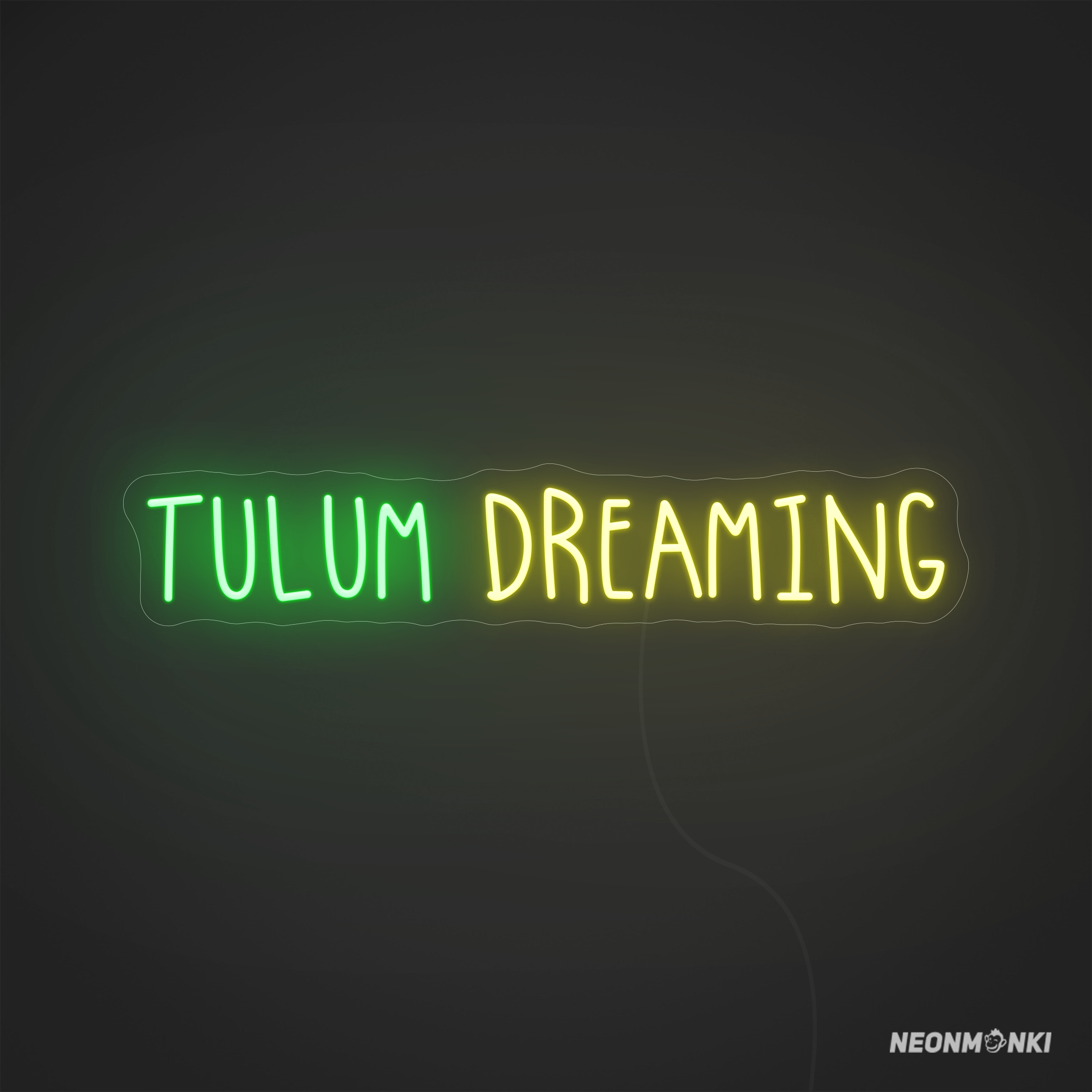 Tulum Dreaming- Dein handgefertigtes Neon LED Travel in Grün und Gelb – Exotische Leuchtschrift für besondere Momente