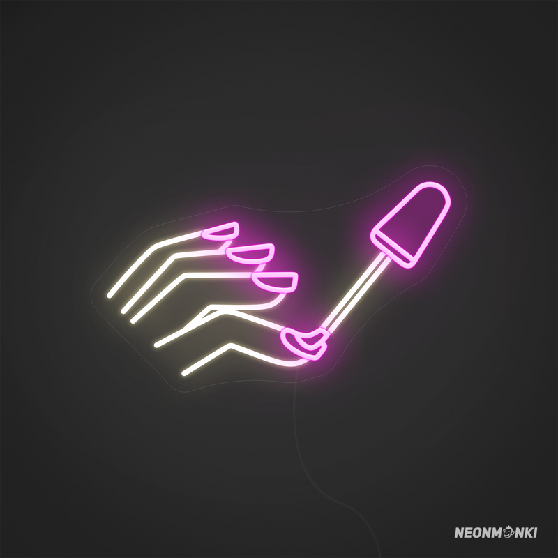 Wenn jedes Detail zählt – Neon LED Kunstwerk „Hand mit lackiertem Nagel“ in Kaltweiß & Pink