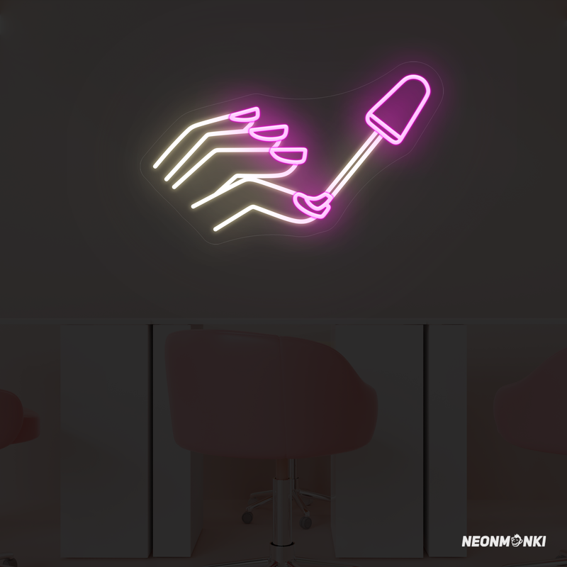 Wenn jedes Detail zählt – Neon LED Kunstwerk „Hand mit lackiertem Nagel“ in Kaltweiß & Pink